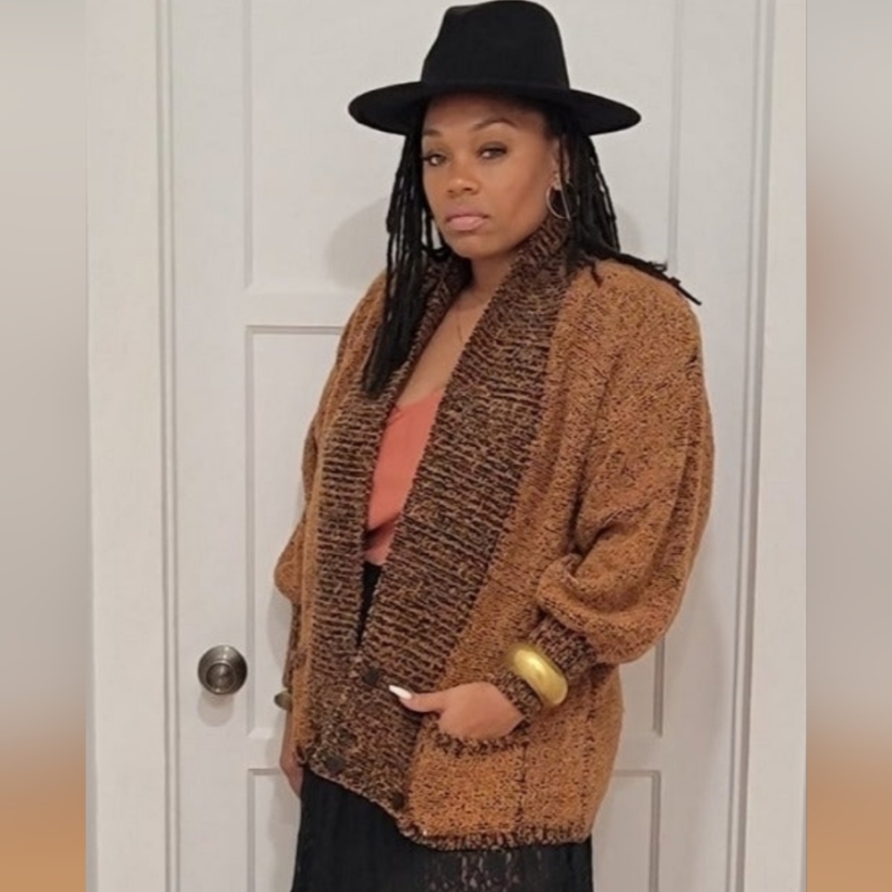 Vintage Sideffects Chunky Sweater Black And Brown… - image 7